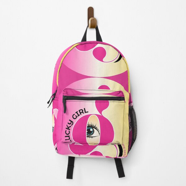 Item preview, LUCKY GIRL - Affirming Happiness Vibrant ART DECO DESIGN - magenta-pink-yellow designed and sold by GoldflameDesign®.