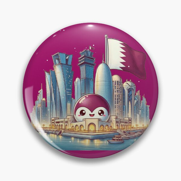 Item preview,   Doha Corniche Skyline Qatar 3D Cute Sketch with Qatari Flag,   designed and sold by PaintMeWorld.