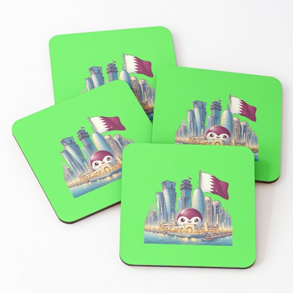 Item preview,   Doha Corniche Skyline Qatar 3D Cute Sketch with Qatari Flag,   designed and sold by PaintMeWorld.