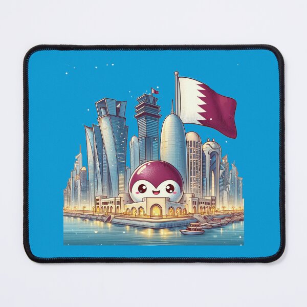 Item preview, Doha Corniche Skyline Qatar 3D Cute Sketch with Qatari Flag, designed and sold by PaintMeWorld.