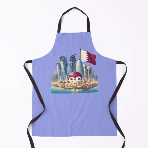 Item preview, Doha Corniche Skyline Qatar 3D Cute Sketch with Qatari Flag, designed and sold by PaintMeWorld.