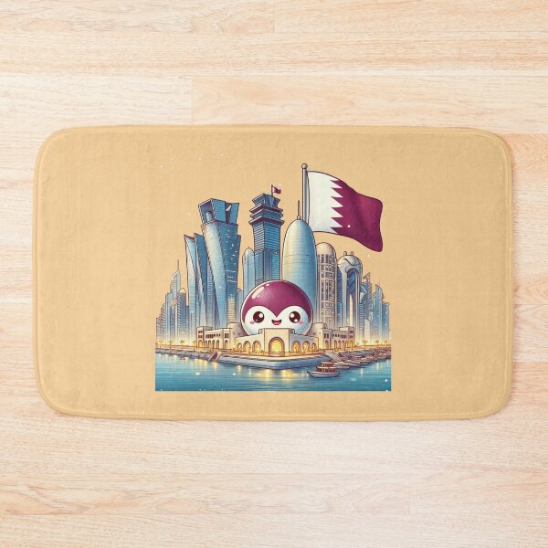Item preview,   Doha Corniche Skyline Qatar 3D Cute Sketch with Qatari Flag,   designed and sold by PaintMeWorld.