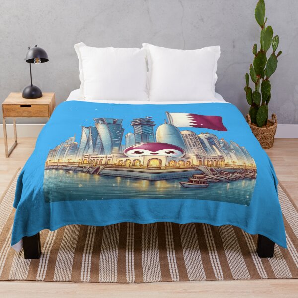 Item preview,   Doha Corniche Skyline Qatar 3D Cute Sketch with Qatari Flag,   designed and sold by PaintMeWorld.