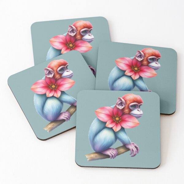 Item preview, Playful Jungle Monkey with Vibrant Red Pastel Flower – Exotic Wildlife Art designed and sold by Naturalite19.