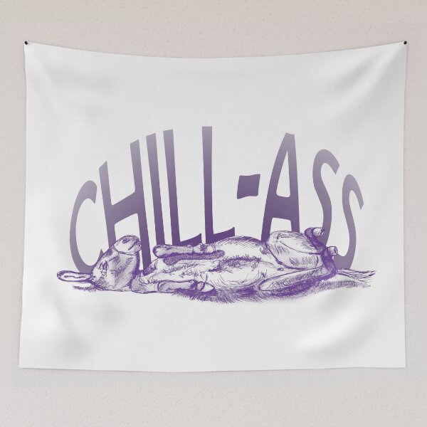 Item preview, Drawing of a donkey rolling on the ground - purple blue colorized version and text in English designed and sold by SylvieG18.