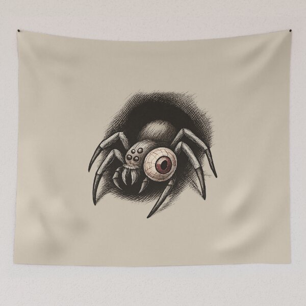 Item preview, Halloween Spider with Bloodshot Eyeball Vintage Etching designed and sold by Meandmyshop.