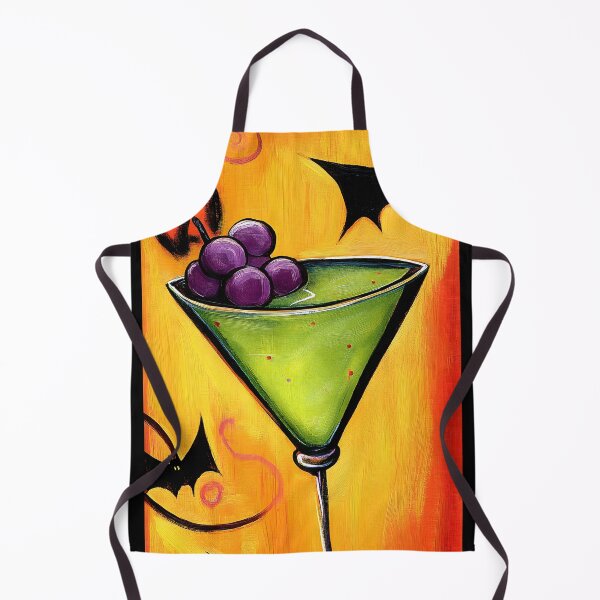 Item preview, Vibrant Green Halloween Martini Cocktail Surrounded by Flying Bats and Swirling Designs designed and sold by OlfactoART Studio.