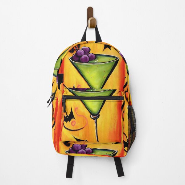 Item preview, Vibrant Green Halloween Martini Cocktail Surrounded by Flying Bats and Swirling Designs designed and sold by OlfactoART Studio.