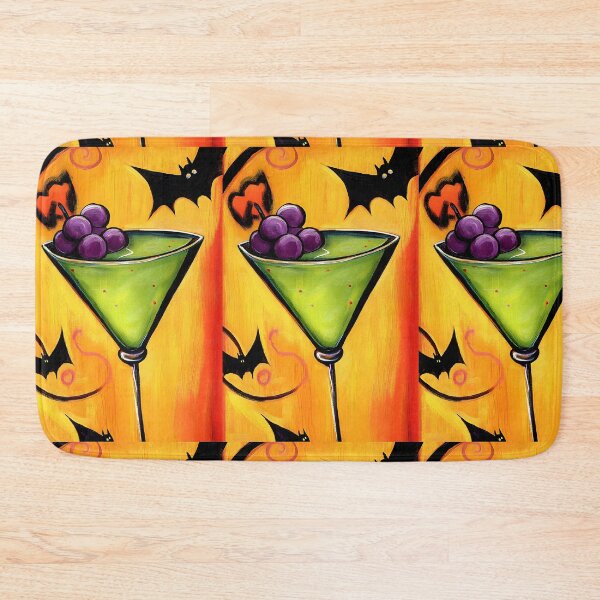 Item preview, Vibrant Green Halloween Martini Cocktail Surrounded by Flying Bats and Swirling Designs designed and sold by OlfactoART Studio.