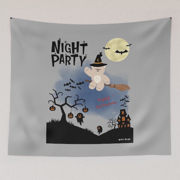 Item preview, Mono Bear Halloween Graphic – Flying Witch Bear with Broomstick designed and sold by mintmono-studio.