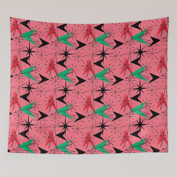 Item preview, Classic Aqua Orange Black Arrows Starbursts Mid-Century Modern Style Linen Look designed and sold by CheriesArt.