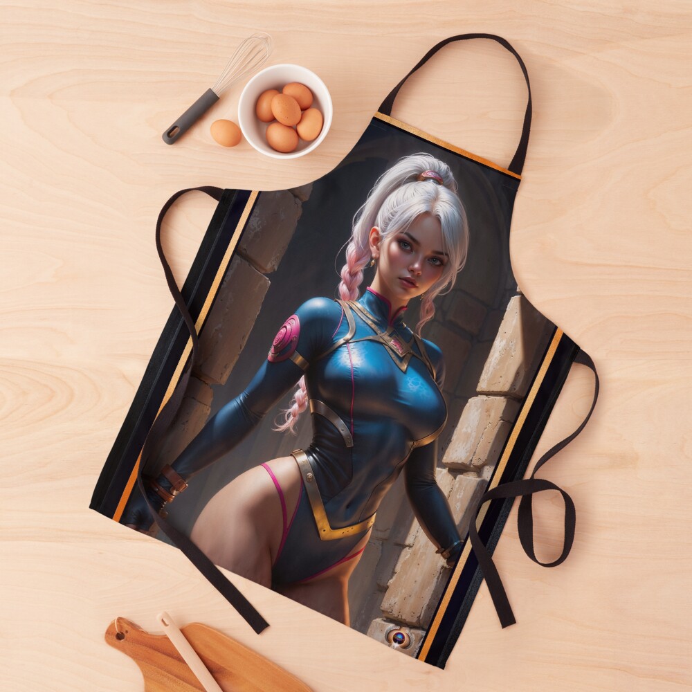 Portrait Of Vesuvia Slivius In The Ancient Ruins Of Aethalgard Striking AI Concept Art by Xzendor7 Decorative Art Print Apron