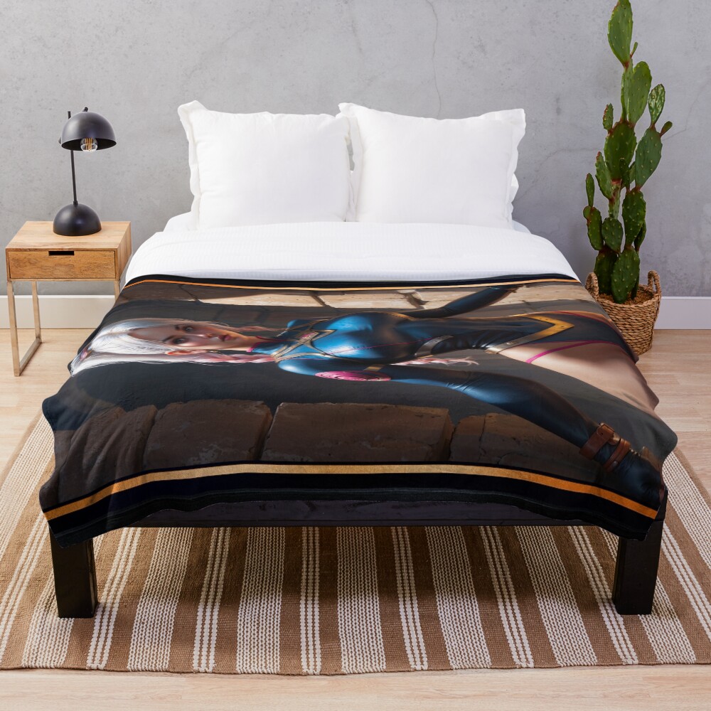 Portrait Of Vesuvia Slivius In The Ancient Ruins Of Aethalgard Striking AI Concept Art by Xzendor7 Decorative Art Print Throw Blanket