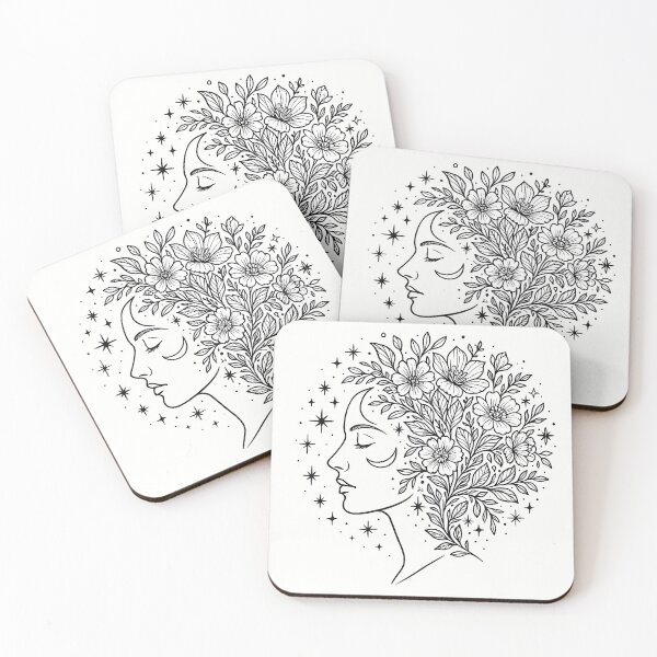 Item preview, Flowery lunar face in black and white designed and sold by Guraaprint.