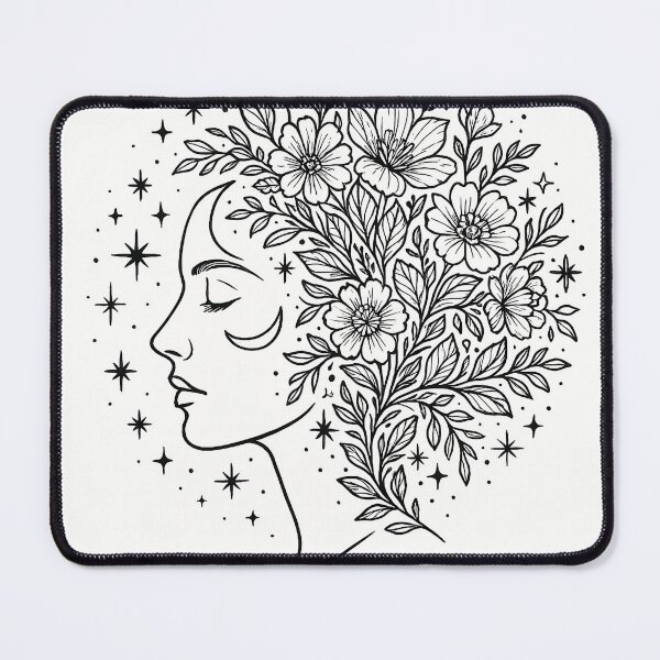 Item preview, Flowery lunar face in black and white designed and sold by Guraaprint.
