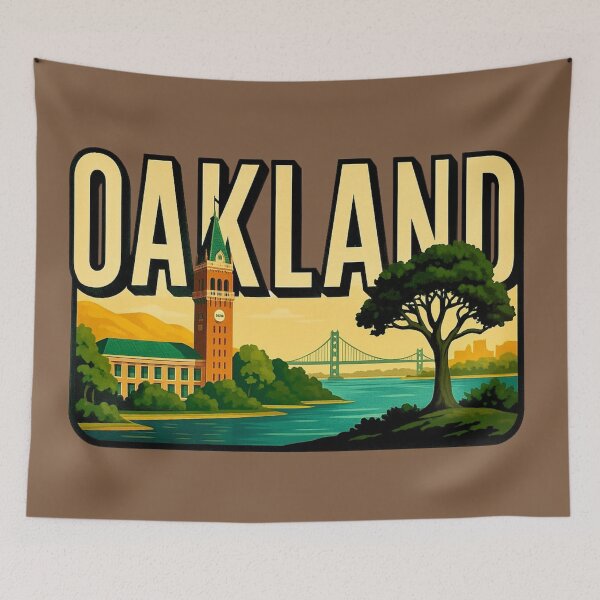 Item preview, Oakland, California - Tribune Tower & Bay Bridge Typography Art designed and sold by Myra365Art.