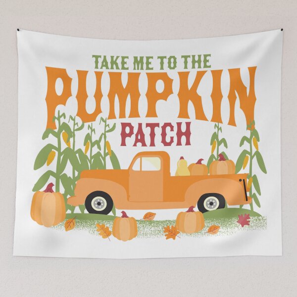 Item preview, Take me to the pumpkin patch text design with retro pick up truck pumpkins and cornstalks designed and sold by Jdawnink.