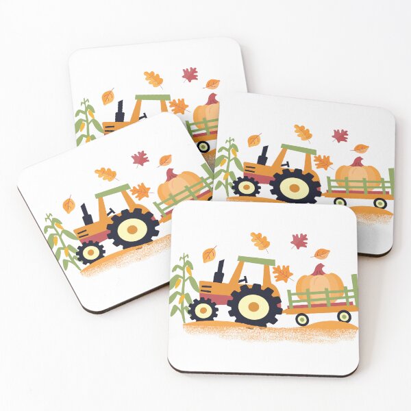 Item preview, Cute Farm Tractor and Wagon with pumpkin, cornstalks and leaves designed and sold by Jdawnink.