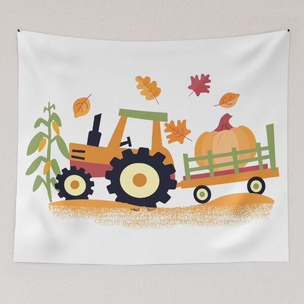 Item preview, Cute Farm Tractor and Wagon with pumpkin, cornstalks and leaves designed and sold by Jdawnink.