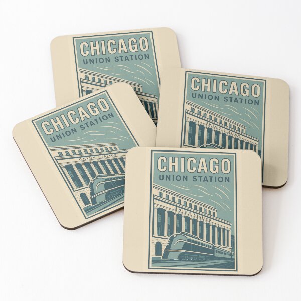Item preview, Vintage Poster of Chicago Union Station with Classic Train designed and sold by Rue Market.