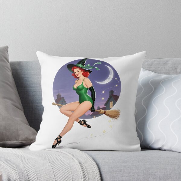 Item preview, Retro Halloween Witch Pin-Up – Moonlit Night Vintage Art designed and sold by Lightning-Lace.