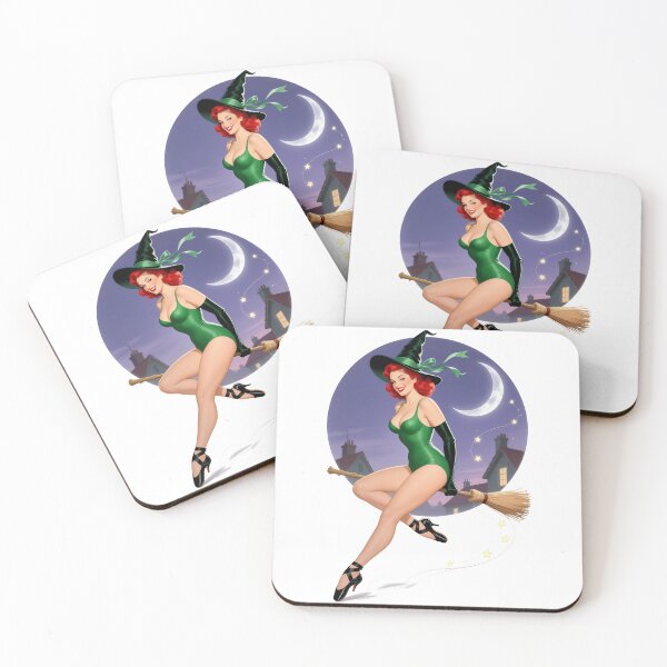 Item preview, Retro Halloween Witch Pin-Up – Moonlit Night Vintage Art designed and sold by Lightning-Lace.