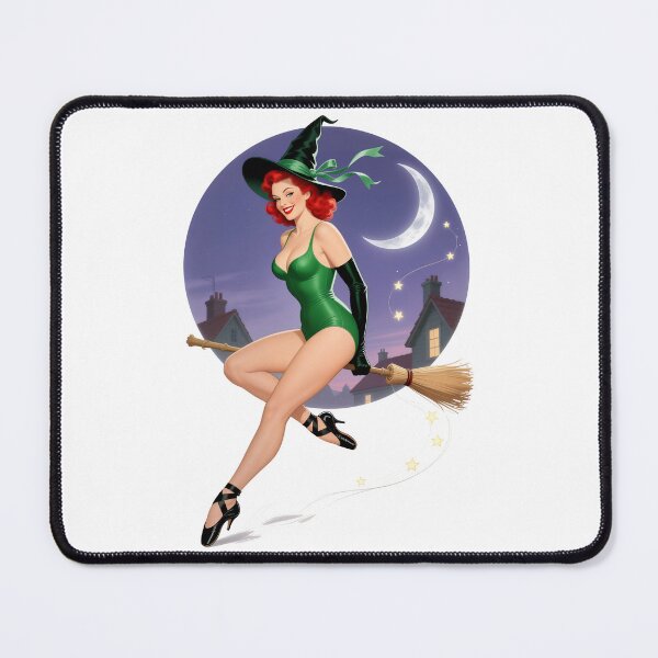 Item preview, Retro Halloween Witch Pin-Up – Moonlit Night Vintage Art designed and sold by Lightning-Lace.