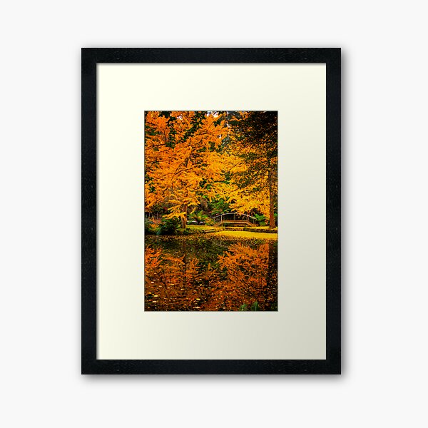 Item preview, The lake at Alfred Nicholas Gardens in autumn in portrait designed and sold by Elana Bailey.