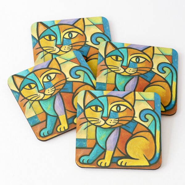 Aperçu de l'œuvre Œuvre d'art de chat de style cubiste créée et vendue par Myra365Art.