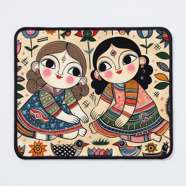 Item preview, Madhubani Inspired Folk Art – Girls Playing in Nature designed and sold by ShaktyVarnam.