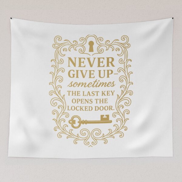 Item preview, Never Give Up – Unique Motivational Quote with Key & Door Design designed and sold by GogoVibes.