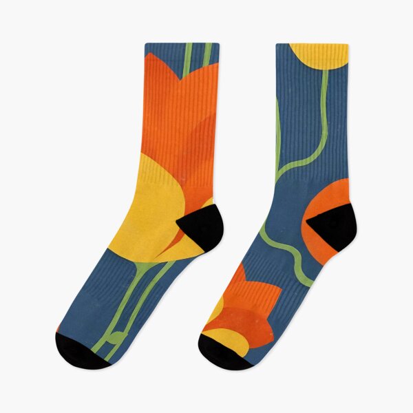 Item preview, Bright Abstract Flowers Against Blue Background With Bold Yellow and Orange Hues designed and sold by Rue Market.