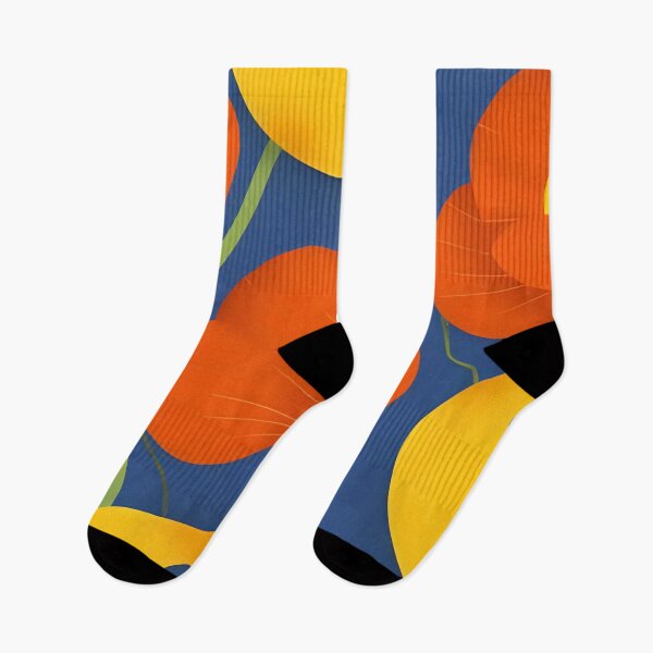 Item preview, Bright Abstract Flowers Against Blue Background With Bold Yellow and Orange Hues designed and sold by Rue Market.