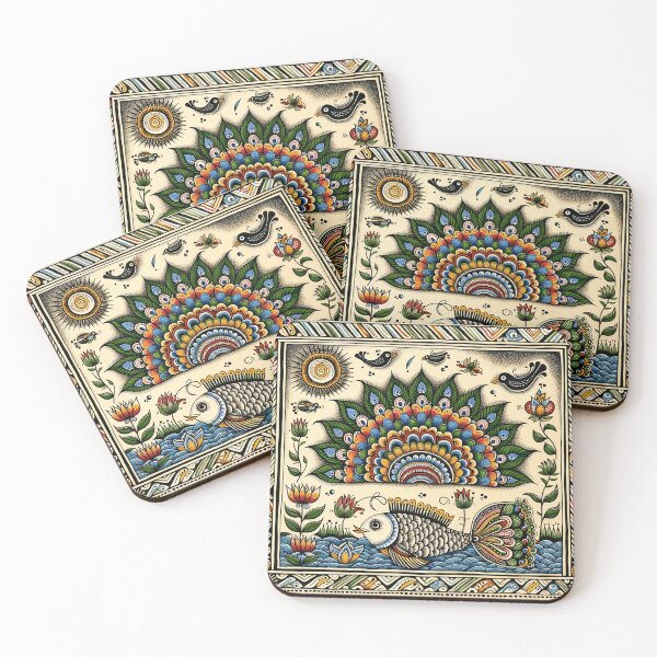 Item preview, Madhubani Inspired Folk Art -Fish & Peacock designed and sold by ShaktyVarnam.