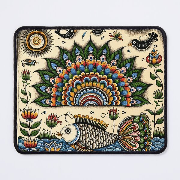 Item preview, Madhubani Inspired Folk Art -Fish & Peacock designed and sold by ShaktyVarnam.