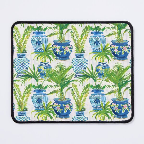 Item preview, Preppy palm trees in blue and white ginger jars watercolor designed and sold by SophieClimaArt.