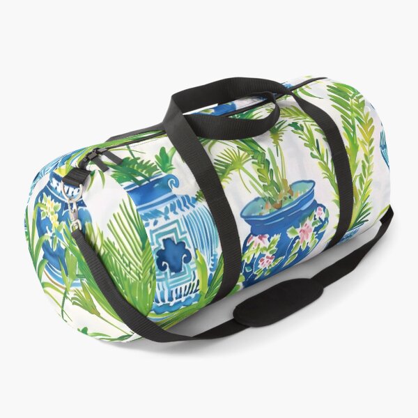 Item preview, Preppy palm trees in blue and white ginger jars watercolor designed and sold by SophieClimaArt.