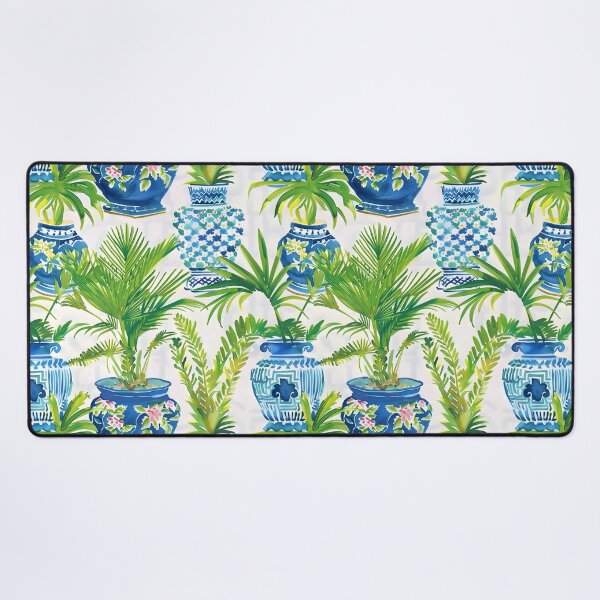 Item preview, Preppy palm trees in blue and white ginger jars watercolor designed and sold by SophieClimaArt.