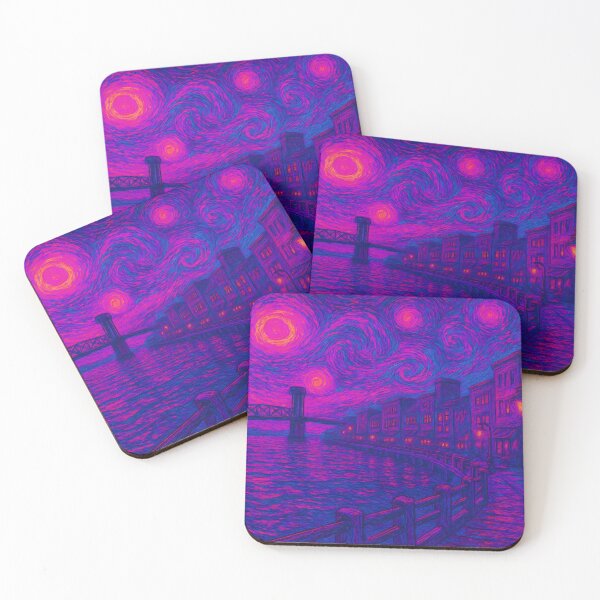 Item preview, Neon Impressionist Night Over Wilmington Riverwalk designed and sold by JWsNeonHorizons.