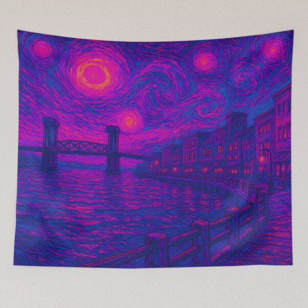 Item preview, Neon Impressionist Night Over Wilmington Riverwalk designed and sold by JWsNeonHorizons.