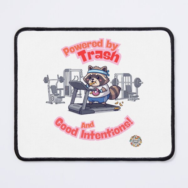 Item preview, Powered by Trash and Good Intentions Funny Raccoon Gym Humor Gift designed and sold by Critter Chaos Co.