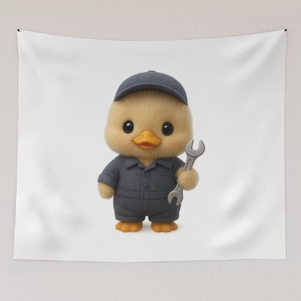 Item preview, Cute Mechanic Duck with Wrench | Kawaii Fluffy Animal Cottagecore Art designed and sold by Moons Studio.