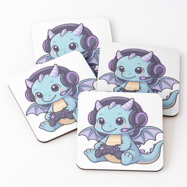 Aperçu de l'œuvre Illustration d'un bébé dragon gamer kawaii avec un casque créée et vendue par WilGrowDesigns.