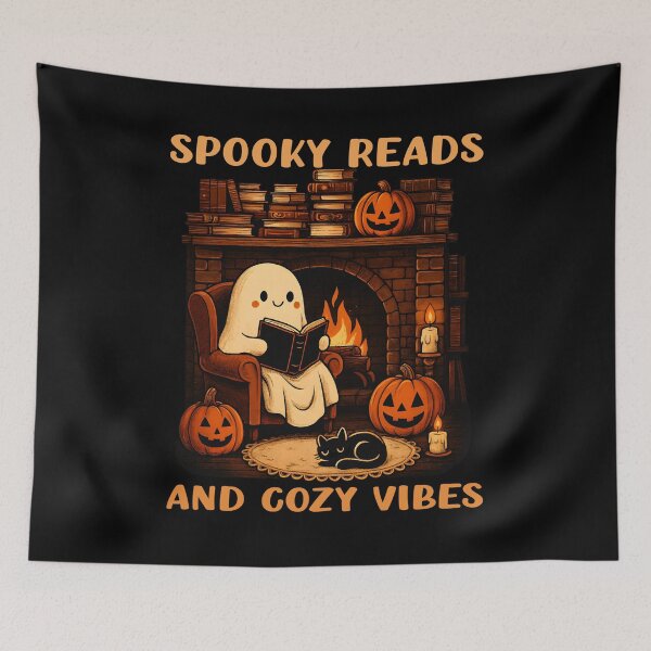 Item preview, Spooky Reads Cozy Vibes Ghost Reading Book Lover Autumn Fall Halloween   designed and sold by Bad Kitty Designz.