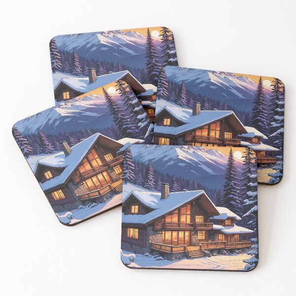 Item preview, A Cozy Lodge Amidst the Winter Sunset designed and sold by HorizonHues.