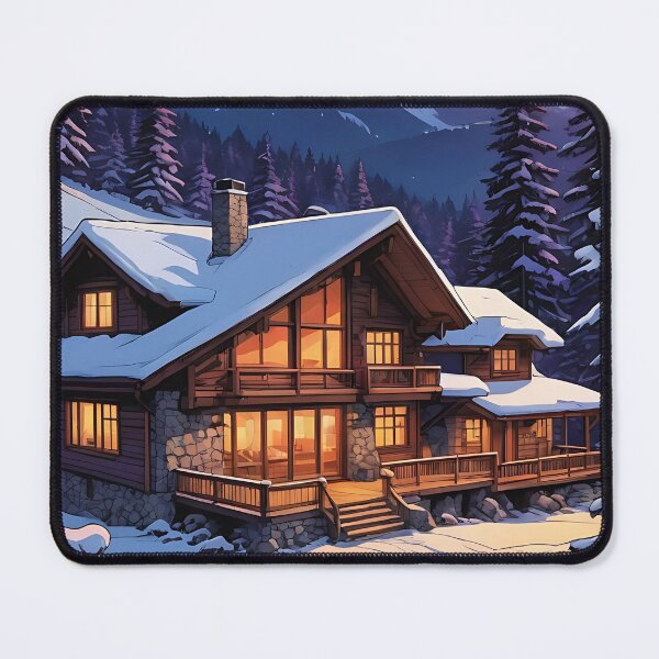 Item preview, A Cozy Lodge Amidst the Winter Sunset designed and sold by HorizonHues.