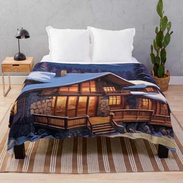 Item preview, A Cozy Lodge Amidst the Winter Sunset designed and sold by HorizonHues.