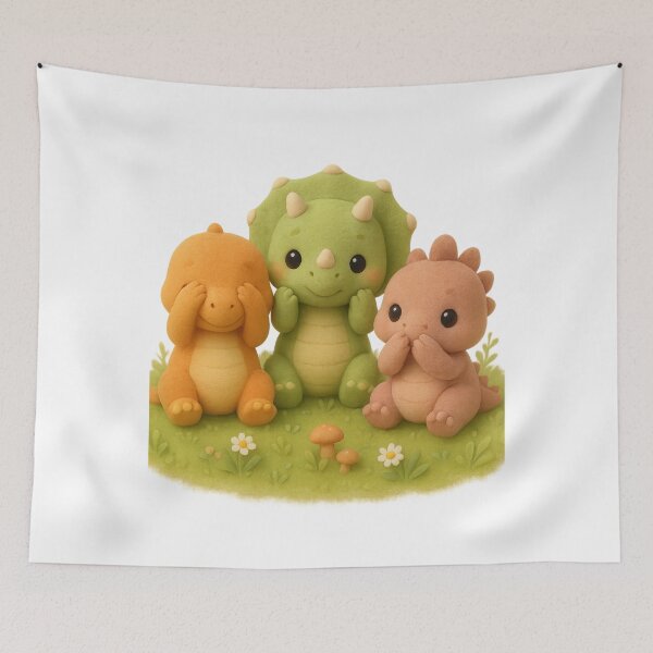 Item preview, Cute Baby Dinosaur Trio See Hear Speak No Evil | Kawaii Cottagecore Art designed and sold by Moons Studio.