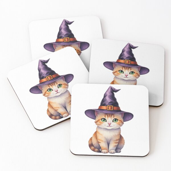 Aperçu de l'œuvre Chaton avec un chapeau de sorcière | Jolie illustration d'Halloween créée et vendue par ShimaiStore.
