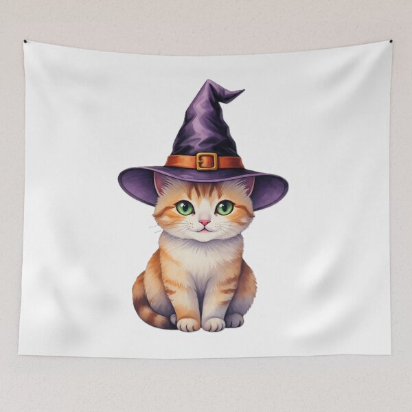 Item preview, Kitten with a witch hat | Cute Halloween illustration designed and sold by ShimaiStore.